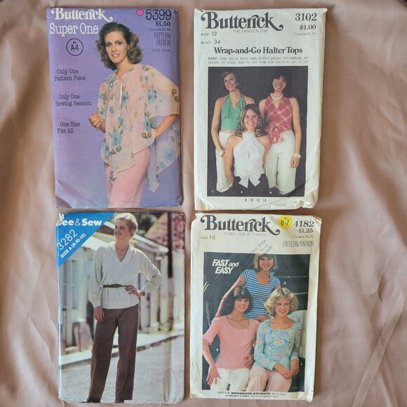 Vintage 60’s & 70’s Sewing Patterns Lot of 4 Jr./Miss/Women’s Tops/Pants, Boho - Picture 1 of 6